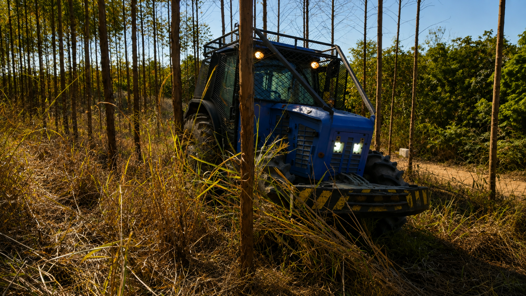 Trator em operação florestal